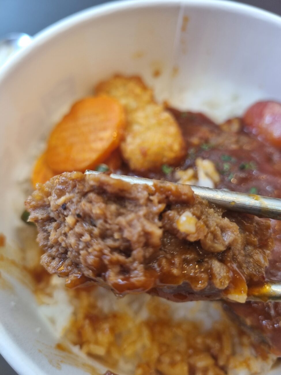Hansot chipotle hamburg steak patty cut open