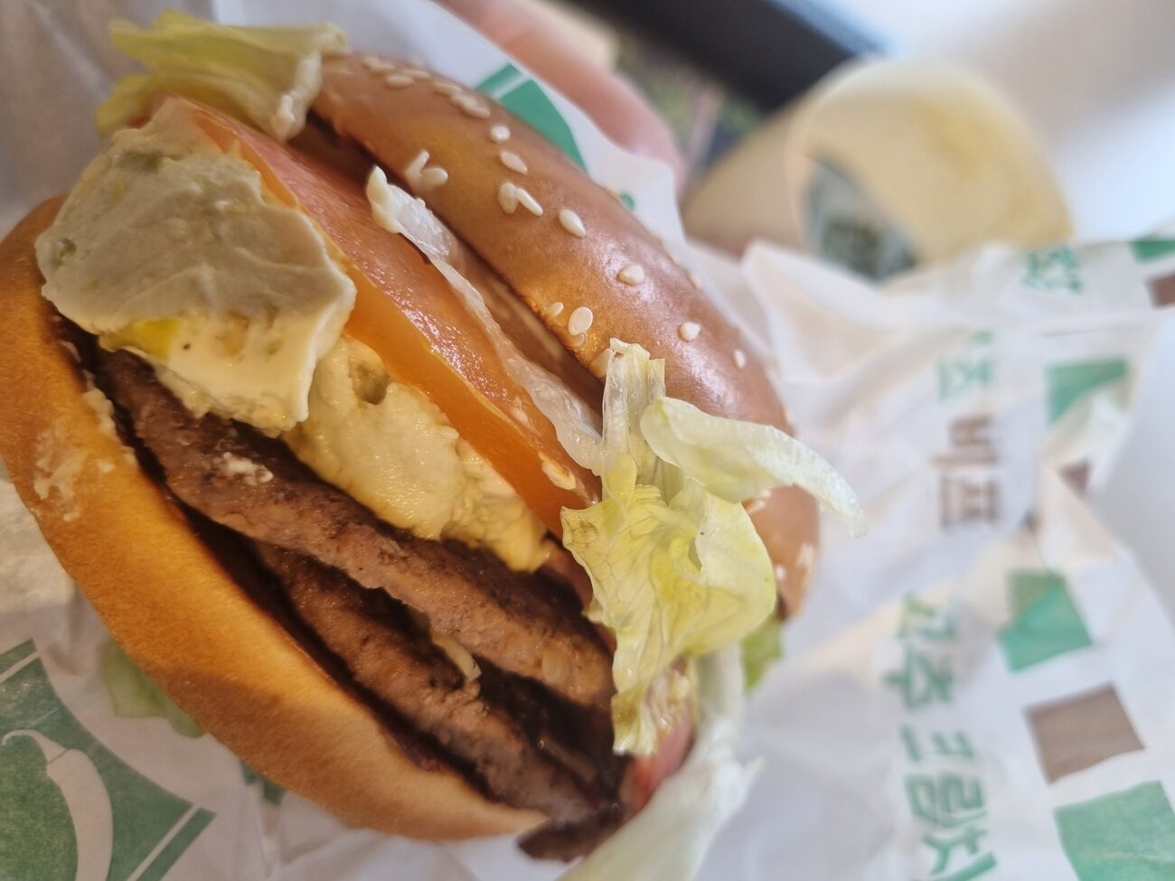 McDonalds Jinju pepper burger cream cheese clumping close up