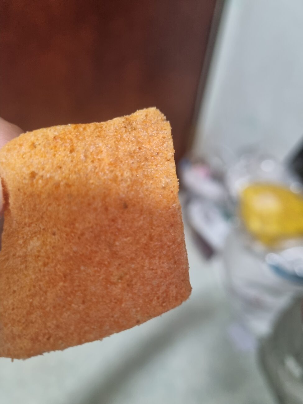 Single CU kimchi chip close up texture
