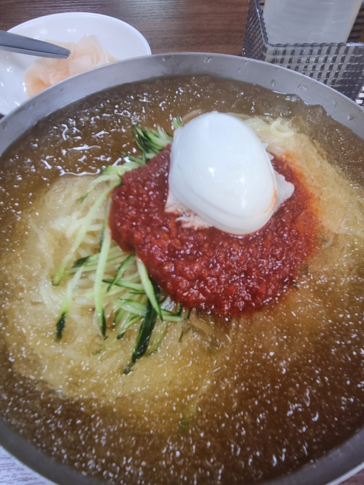 Close up of milmyeon noodles and chilled broth Busan