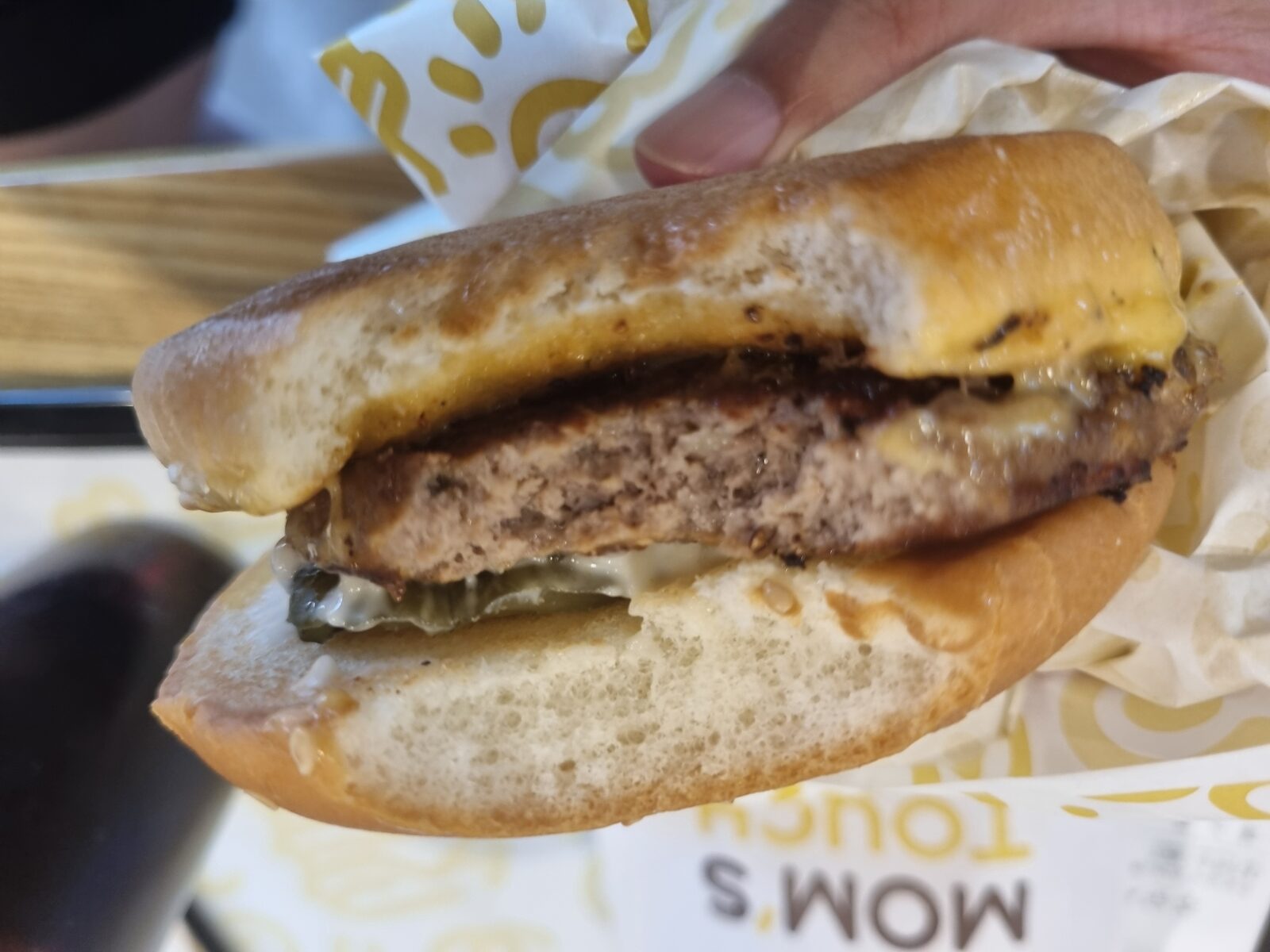 Mom’s Touch Grilled Burger patty thickness close up