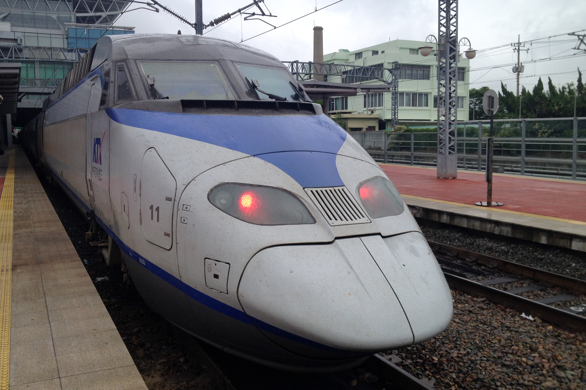A KTX high-speed train at Busan Station, the southern end of the line