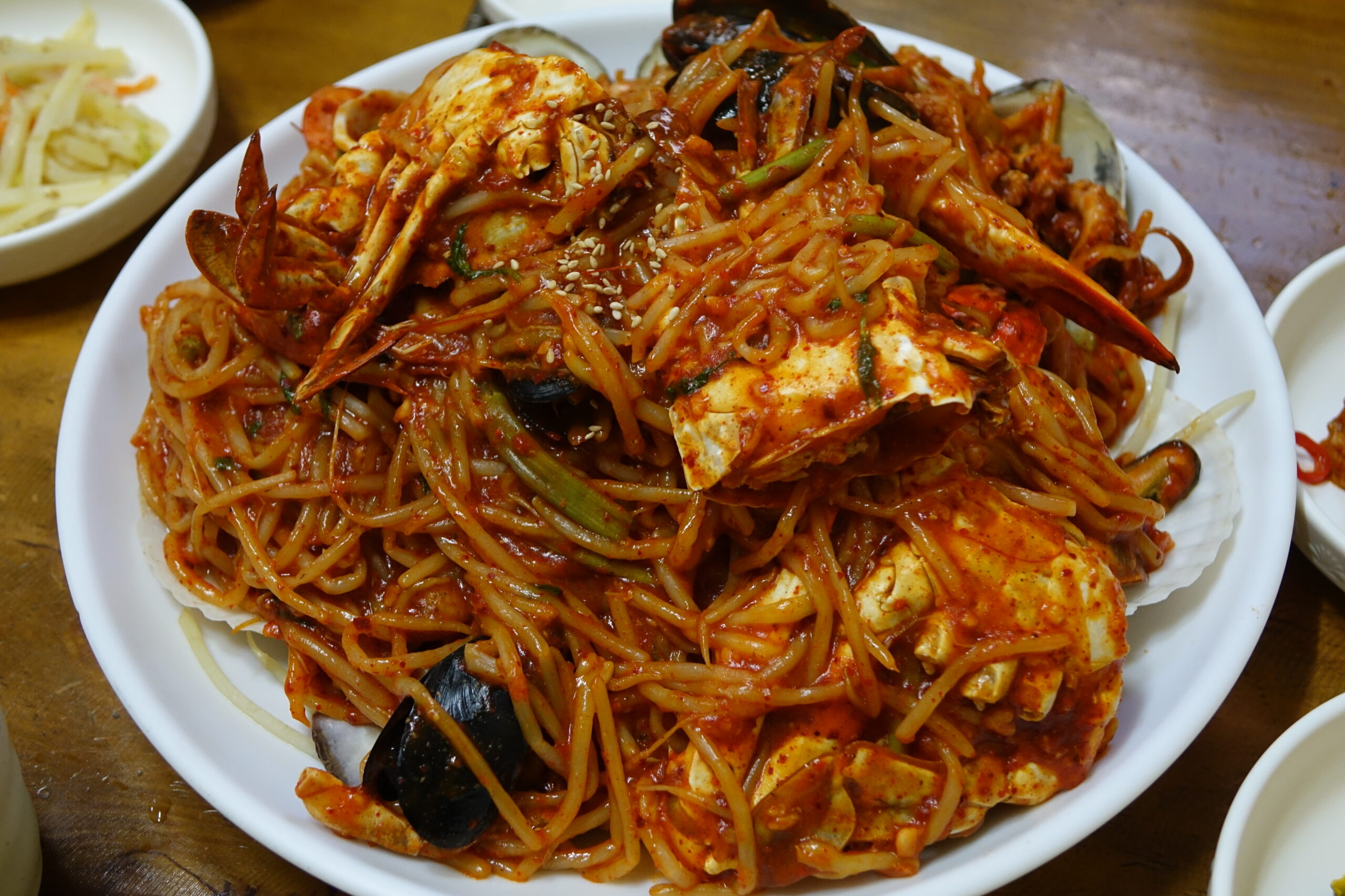 A jjim platter loaded with blue crab in red chilli sauce